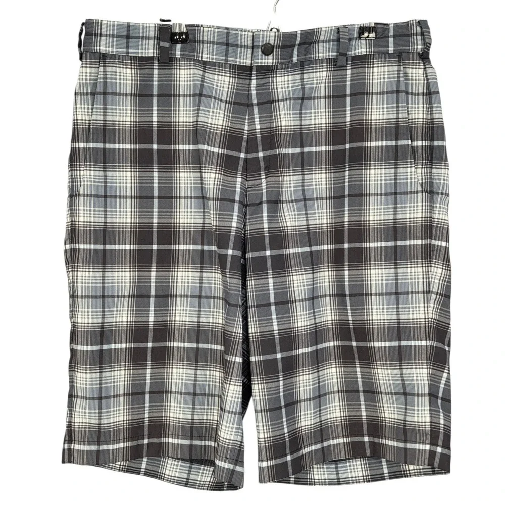 Nike Golf Shorts Mens 34x12 Gray‎ Blue Slate Plaid Dri-FIT Tour Performance